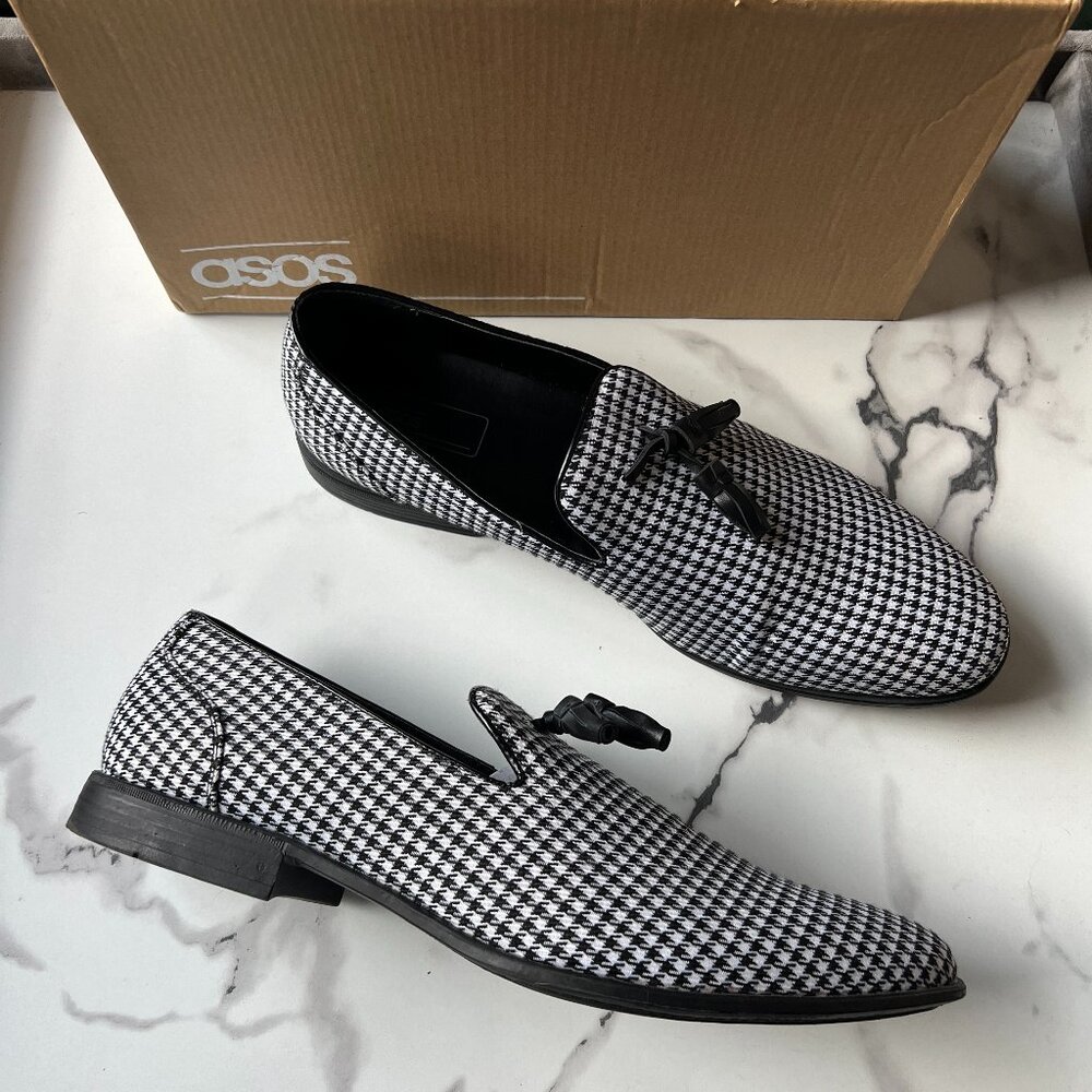 ASOS Houndstooth White Black Dress Loafers Size 11